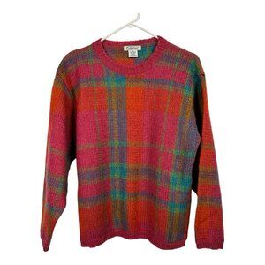 Vtg Gallagher Sweater Womens M Plaid Mohair Colorful 90s Crewneck Fuzzy  Acrylic